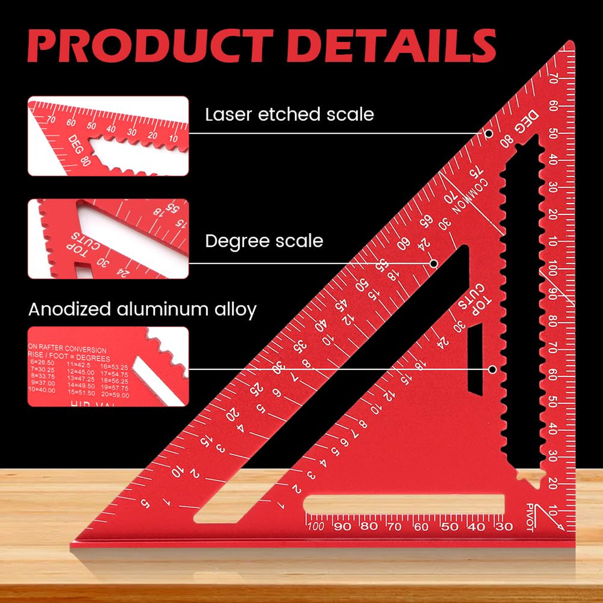 Woodworking Ruler - Kątownik ze stopu aluminium, precyzyjny, metryczny,